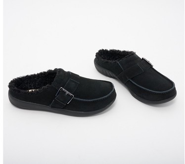 Revitalign Orthotic Faux Fur Suede Buckle Mules - Siesta Snug