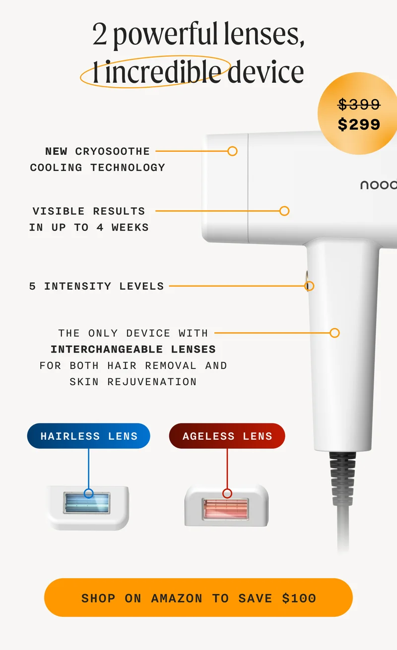 2 powerful lenses, 1 incredible device - (Retail Price = $399 - Sale Price = $299) - New Cryosoothe Cooling Technology - Visible Results In Up To 4 weeks - 5 Intensity Levels - The Only Device With Interchangeable Lenses For Both Hair Removal And Skin Rejuvenation - SHOP ON AMAZON TO SAVE $100