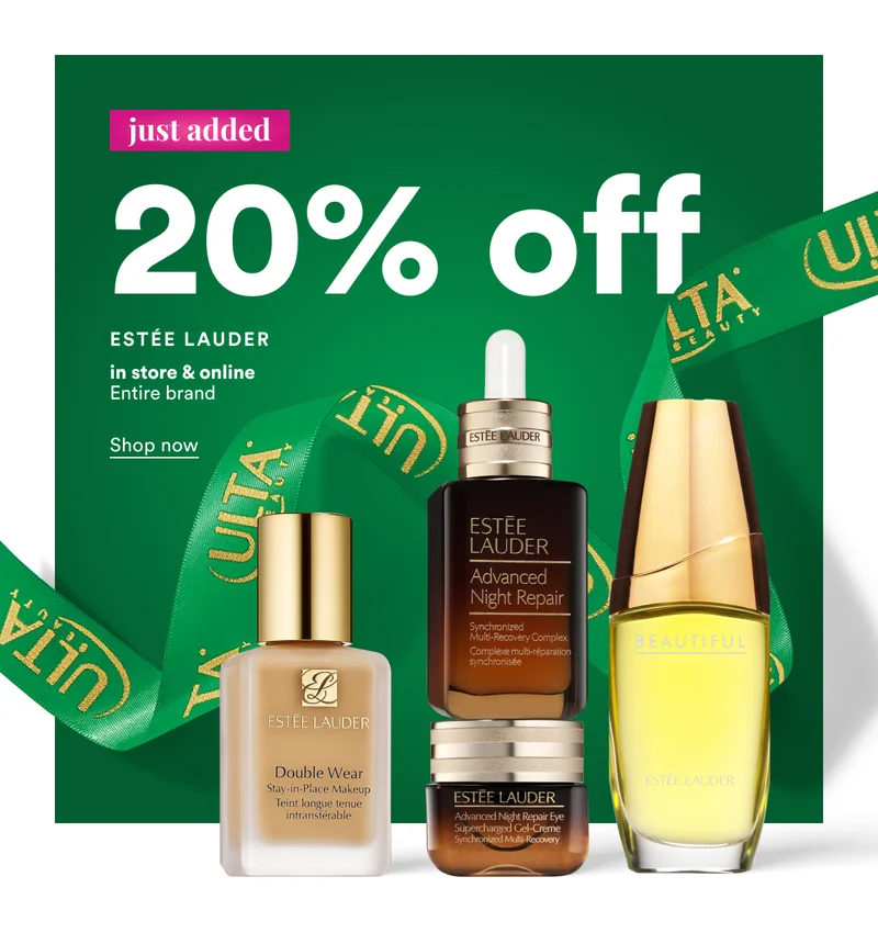 Just added | 20% off Estee Lauder