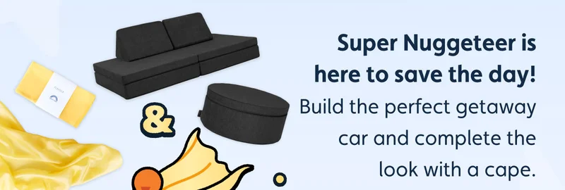 Super Nuggeteer is here to save the day! Build the perfect getaway car and complete the look with a cape.