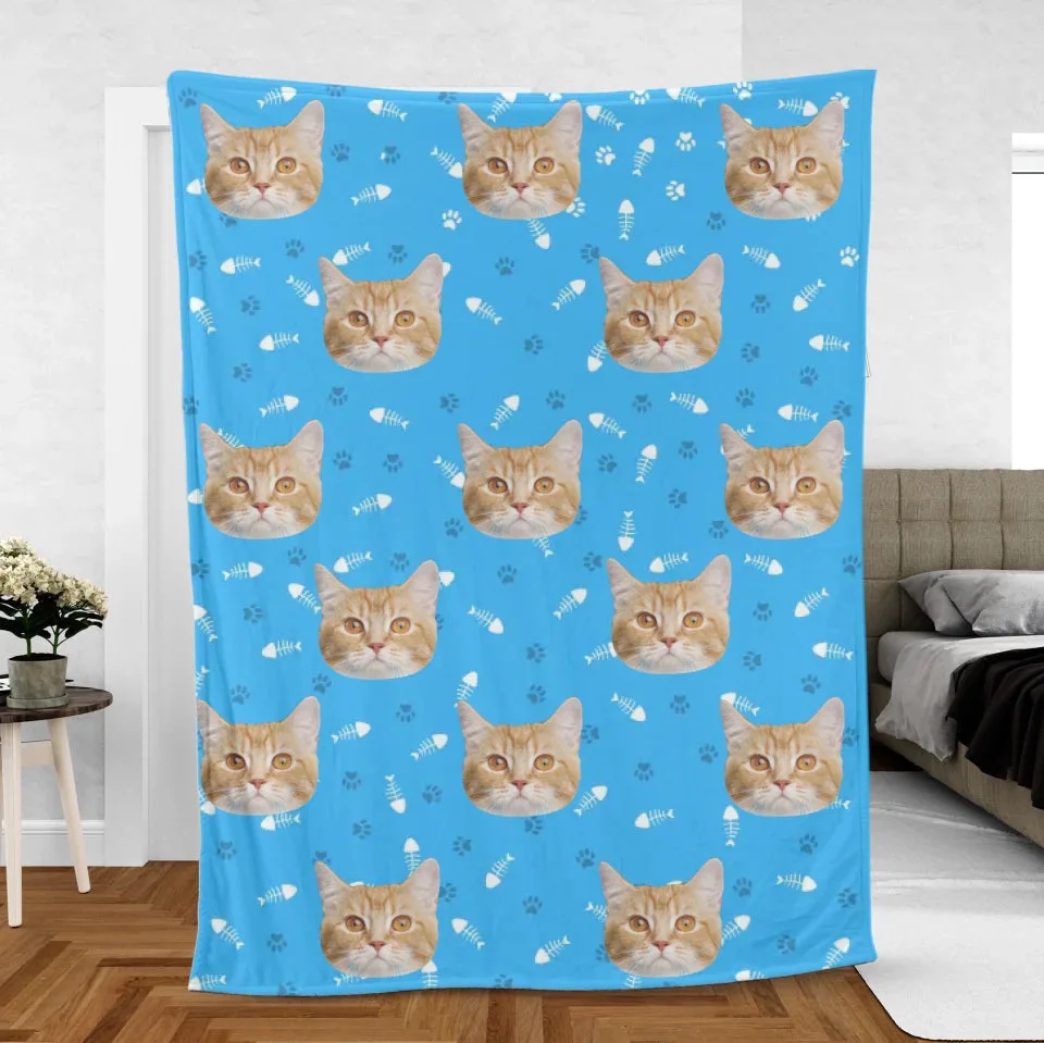 Image of Personalized Cat Face Photo Blanket
