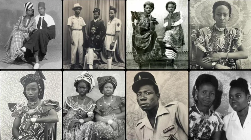 A grid of black-and-white and sepia-toned portraits