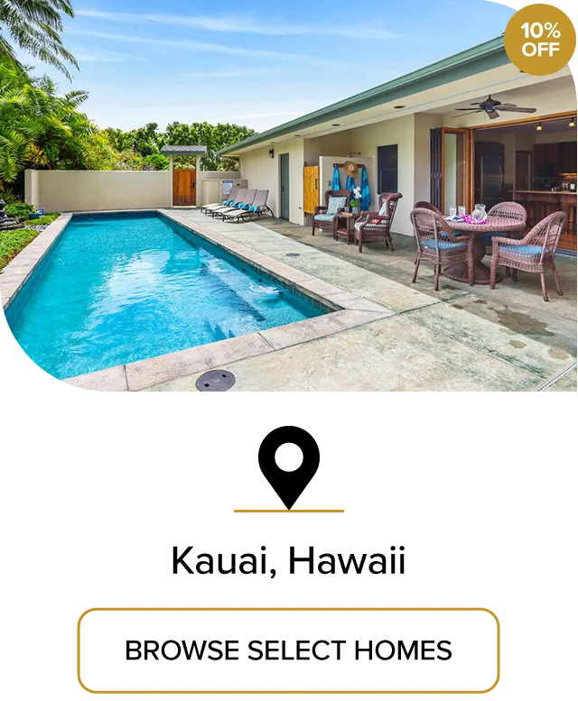 Experience peace by the pool in a vacation rental in Kauai, Hawaii.