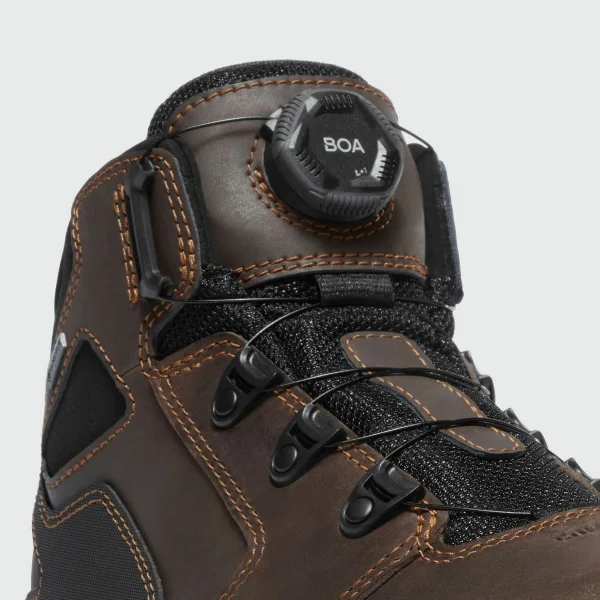 Close-up view of the Vicious BOA® work boot showcasing the BOA® lacing system dial on the tongue for easy adjustment.