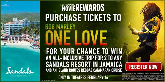PURCHASE TICKETS TO BOB MARLEY ONE LOVE - FOR A CHANCE TO WIN AN ALL - INCLUSIVE TRIP FOR 2 TO ANY SANDALS RESORT IN JAMAICA AND AN ISLAND ROUTES REGGAE CATAMARAN CRUISE | REGISTER NOW