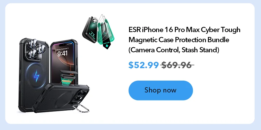 ESR iPhone 16 Pro Max Cyber Tough Magnetic Case Protection Bundle (Camera Control, Stash Stand)