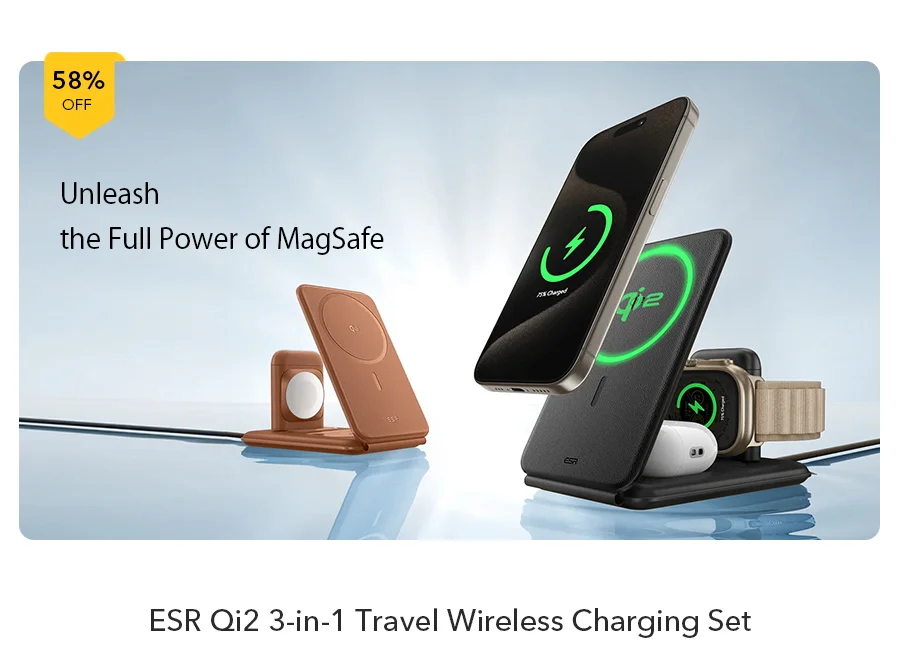 ESR Qi2 3-in-1 Travel Wireless Charging Set