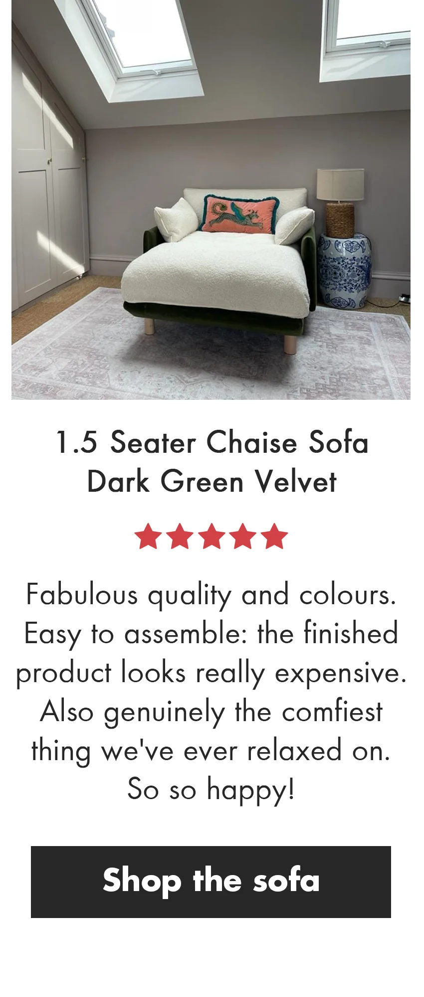 1.5 Seater Dark Green Velvet