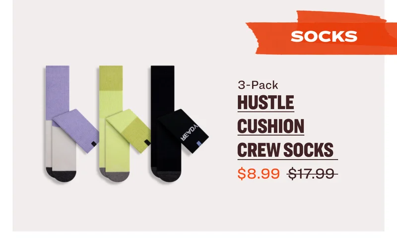SOCKS HUSTLE  CUSHION CREW SOCKS 3-Pack $8.99 $17.99