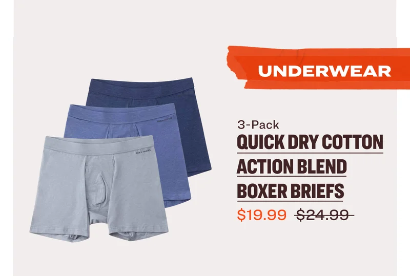 UNDERWEAR QUICK DRY Cotton ACTION BLEND Boxer BriefS 3-Pack $19.99 $24.99