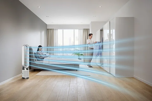Dyson Purifier Cool PC1 projecting clean air in a bedroom