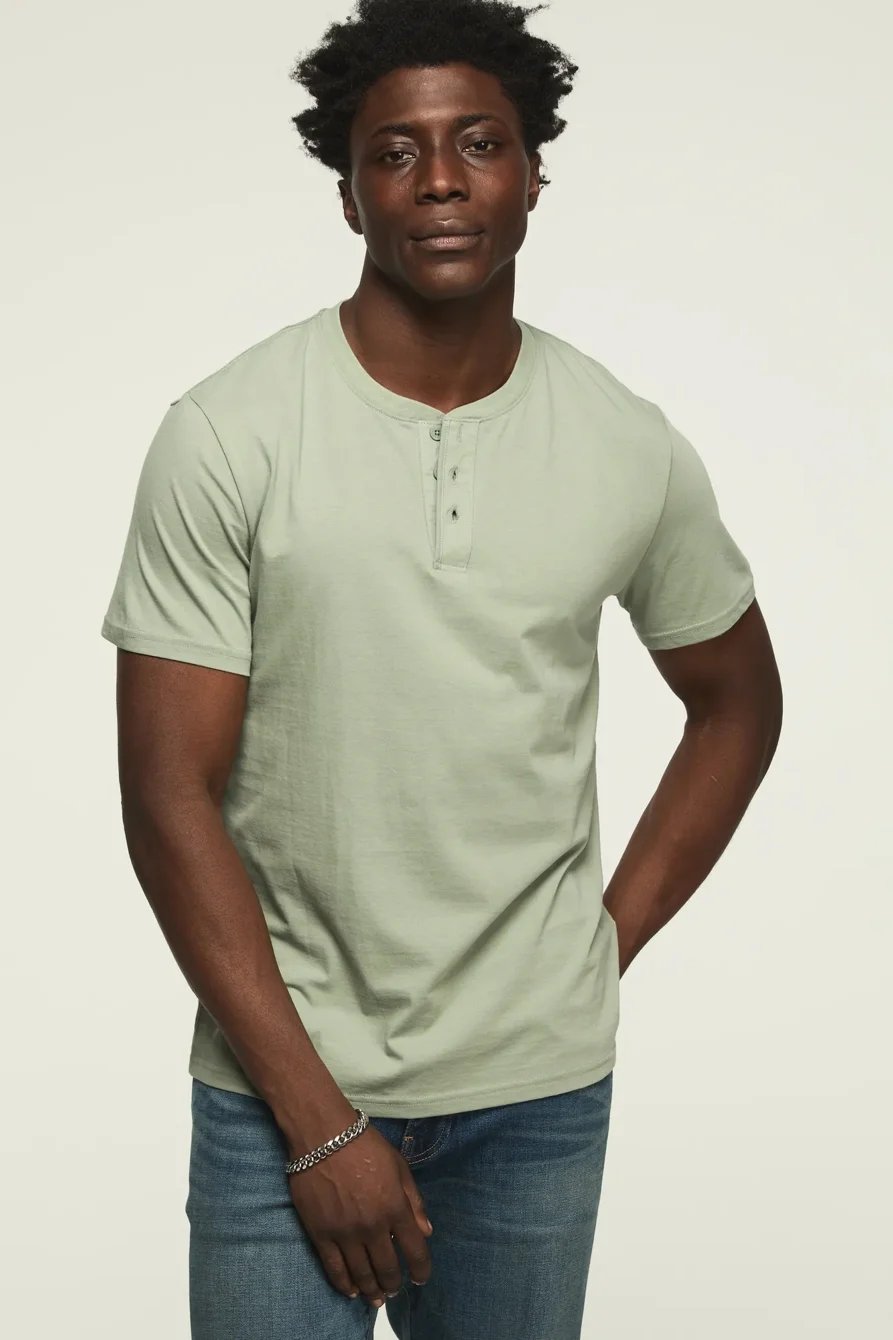 Image of Lucky Brand Supima Short Sleeve Henley - Men's Clothing Tops Tees Henley Shirt in Bright White