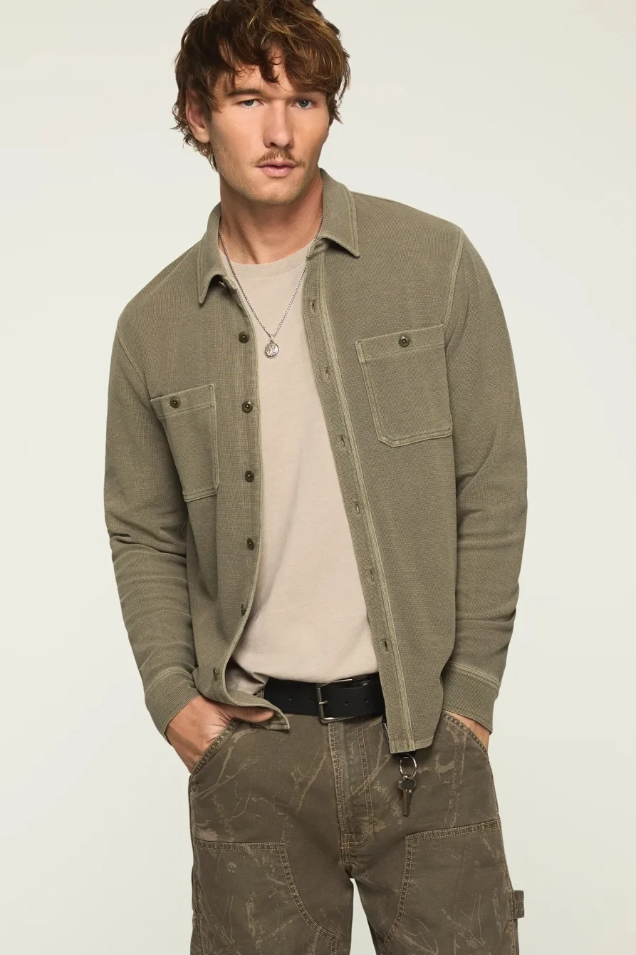 Image of Lucky Brand Waffle Knit Shirting - Men's Clothing Outerwear Shirt Jackets in Jet Black
