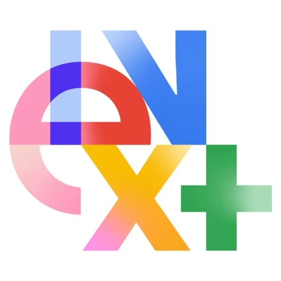 The word “next” where each letter is in red, blue, yellow and green and sitting in a square.