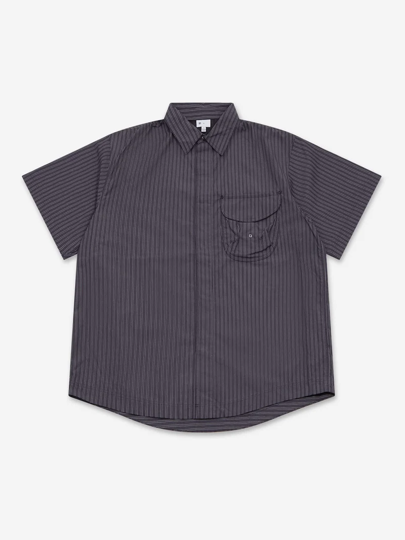 Image of Goldwin 0 Striped Camp Short Sleeve Shirt - Deep Charcoal