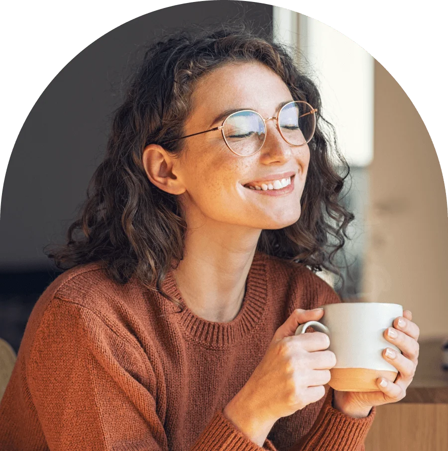 woman relaxing and drinking hot tea