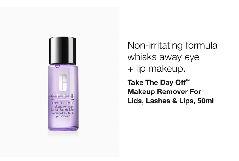Non-irritating formula whisks away eye + lip makeup. | Take The Day Off™ Makeup Remover For Lids, Lashes & Lips, 50ml