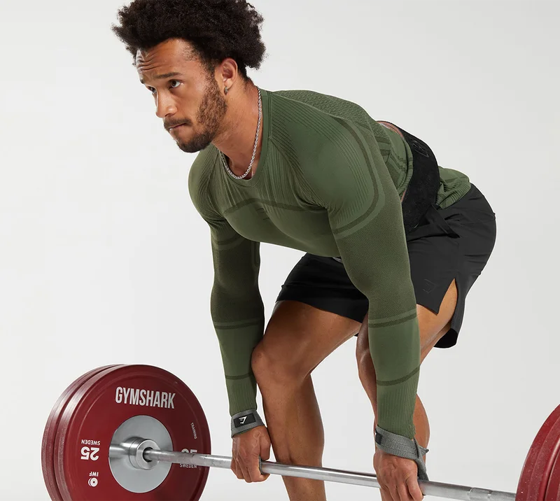 315 SEAMLESS LONG SLEEVE T-SHIRT. Core Olive/Deep Olive Green.