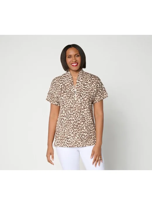 Belle by Kim Gravel ScubaLuxe Half Zip Short Sleeve Top