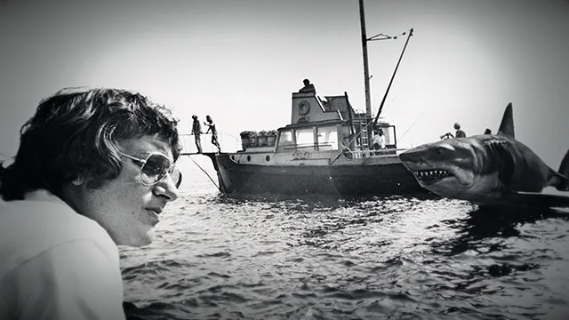 Director Steven Spielberg on the set of Jaws.