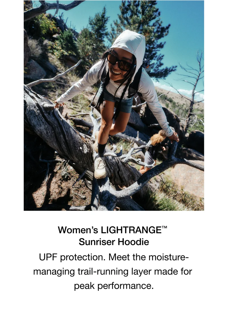 Women's LIGHTRANGE™ Sunriser Hoodie. UPF protection. Meet the moisture-managing trail-running layer made for peak performance.
