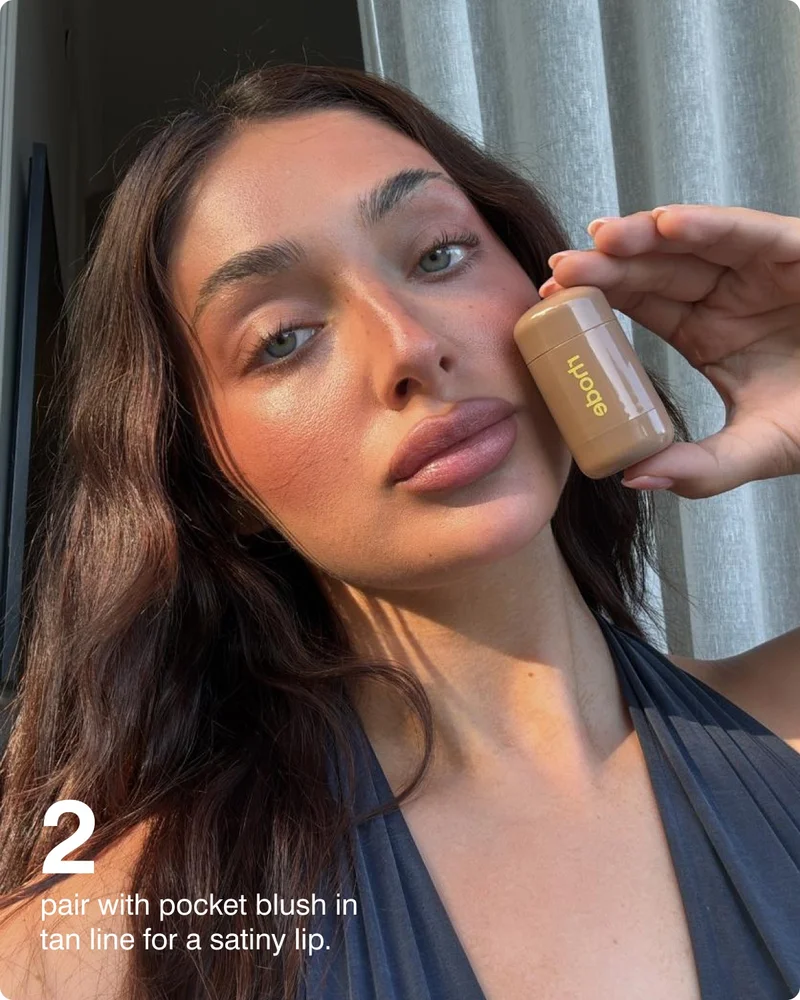 2 pair with pocket blush in tan line for a satiny lip.
