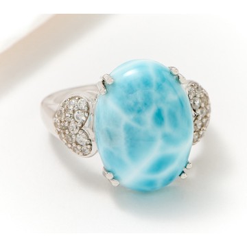 Affinity Gems Larimar & White Zircon Ring, Sterling Silver