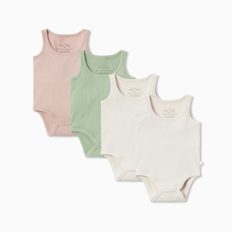 Image of Ribbed Sleeveless Bodysuit 4 Pack