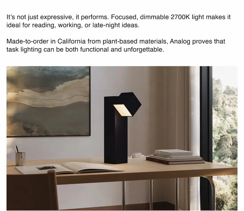 It’s not just expressive, it performs. Focused, dimmable 2700K light makes it ideal for reading, working, or late-night ideas.