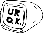 A line drawing of an old computer monitor with the letters U R O K