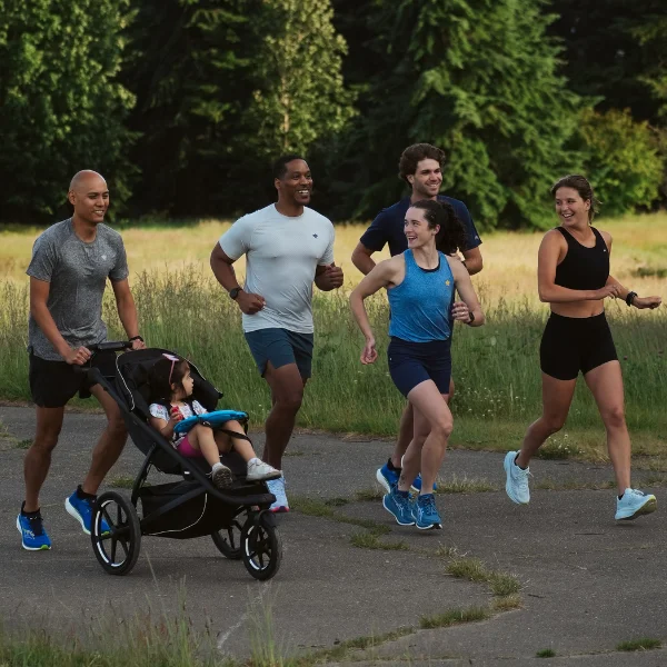 Group of people running together