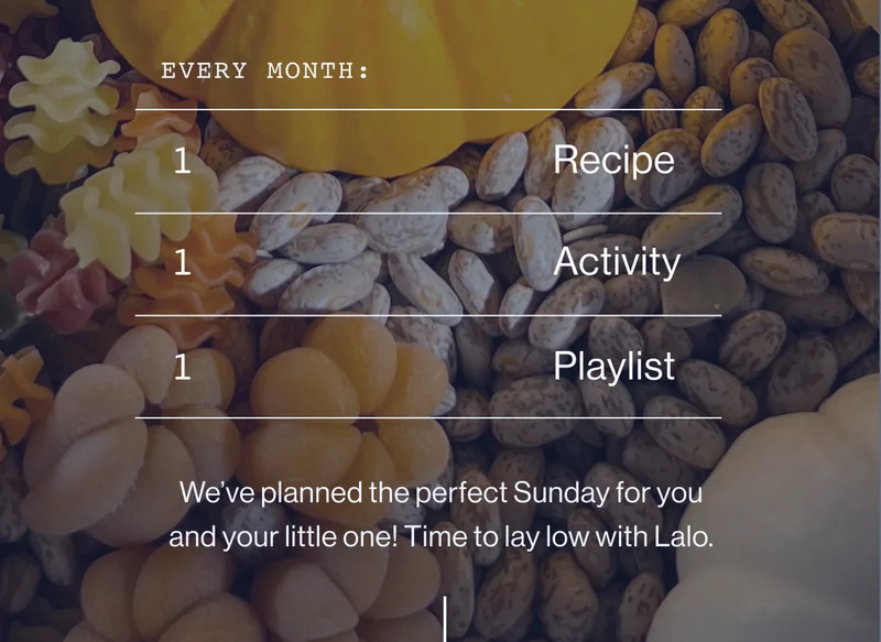 every month: 1 Recipe, 1 Activity, 1 Playlist.