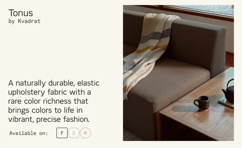 Tonus by Kvadrat. A naturally durable, elastic upholstery fabric with a  rare color richness that brings colors to life in vibrant, precise fashion.