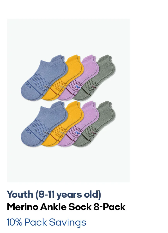Youth (8-11 years old) Merino Ankle Sock 8-Pack 10% Pack Savings