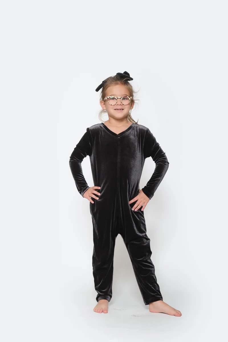 Image of Kids Very Velvet Friday Romper in Midnight Black