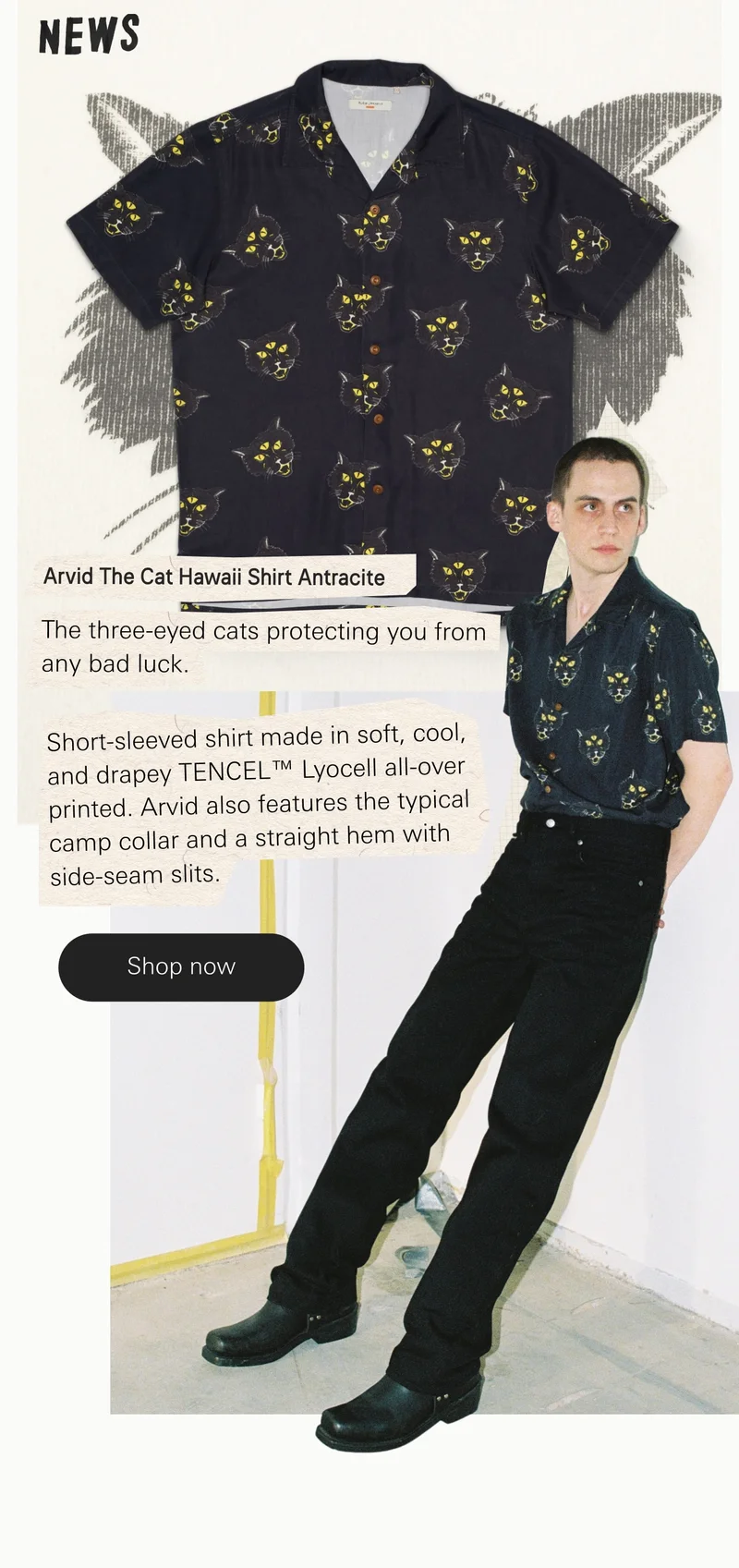 Arvid The Cat Hawaii Shirt Antracite