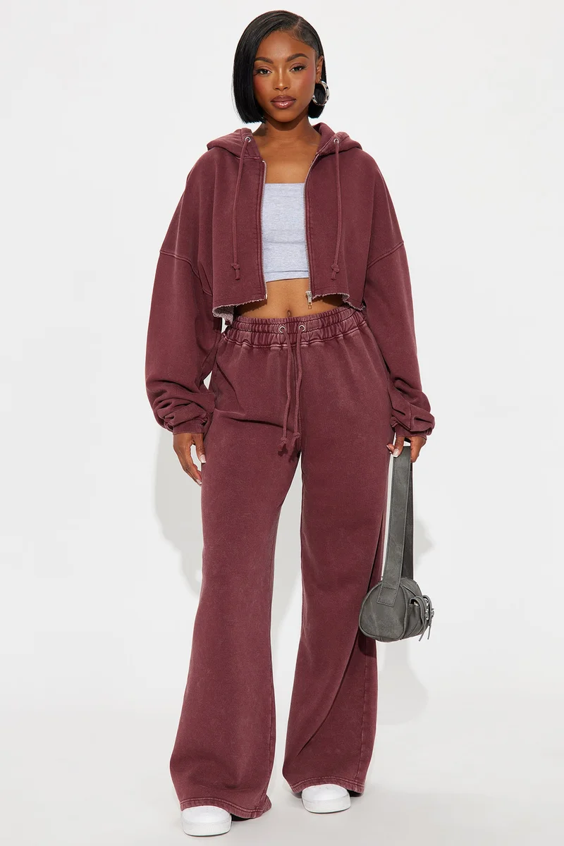 Image of On The Go Fleece Pant Set - Burgundy