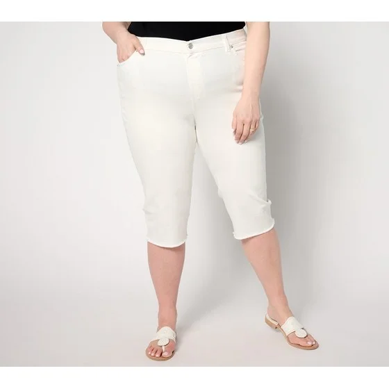 Denim & Co. Petite Easy Stretch Frayed Edge Skimmer