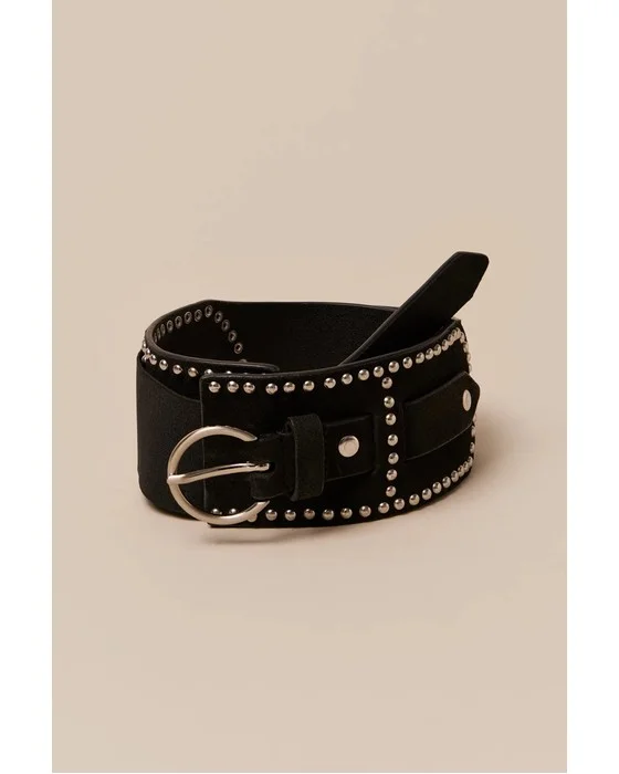 STUDDED SUEDE STRETCH BELT
