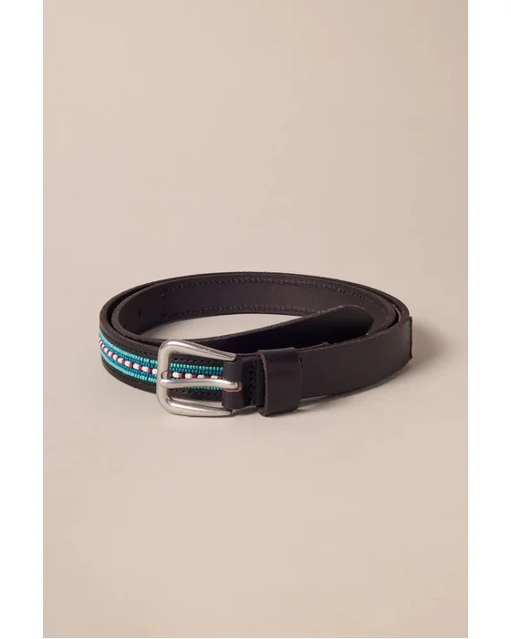 TURQUOISE BEADED LEATHER BELT
