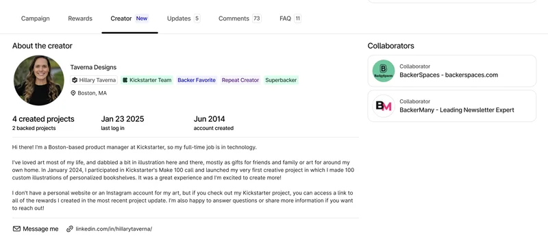 Screenshot of new Creator Tab
