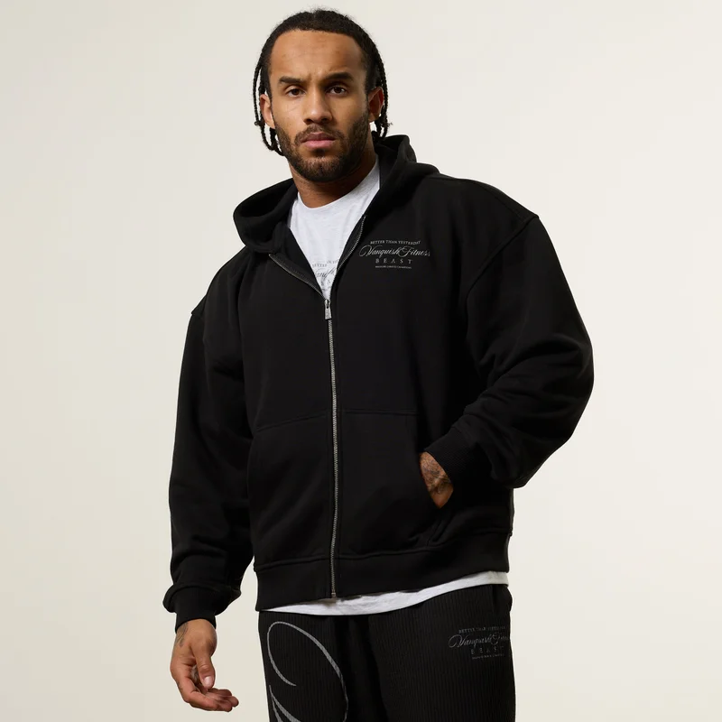 Image of Vanquish x JBeast Black Oversized Full Zip Hoodie