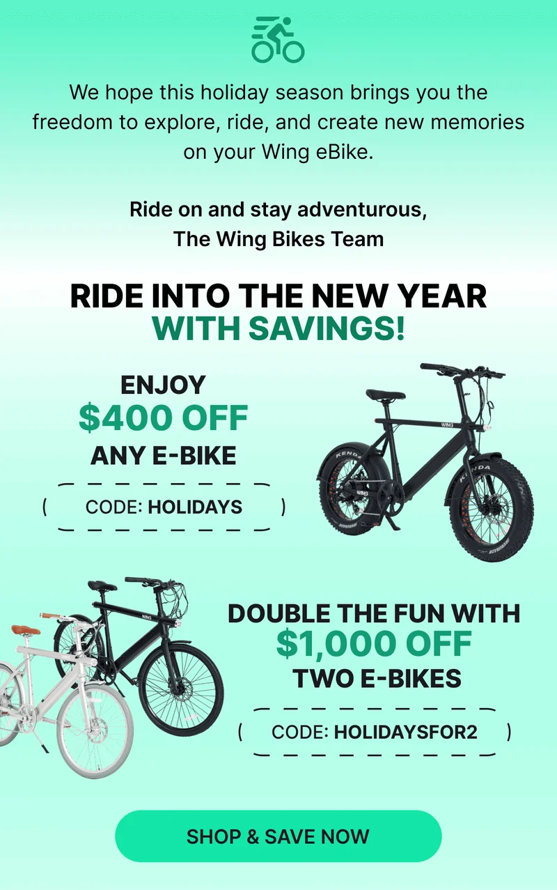 We hope this holiday season brings you the freedom to explore, ride, and create new memories on your Wing eBike.