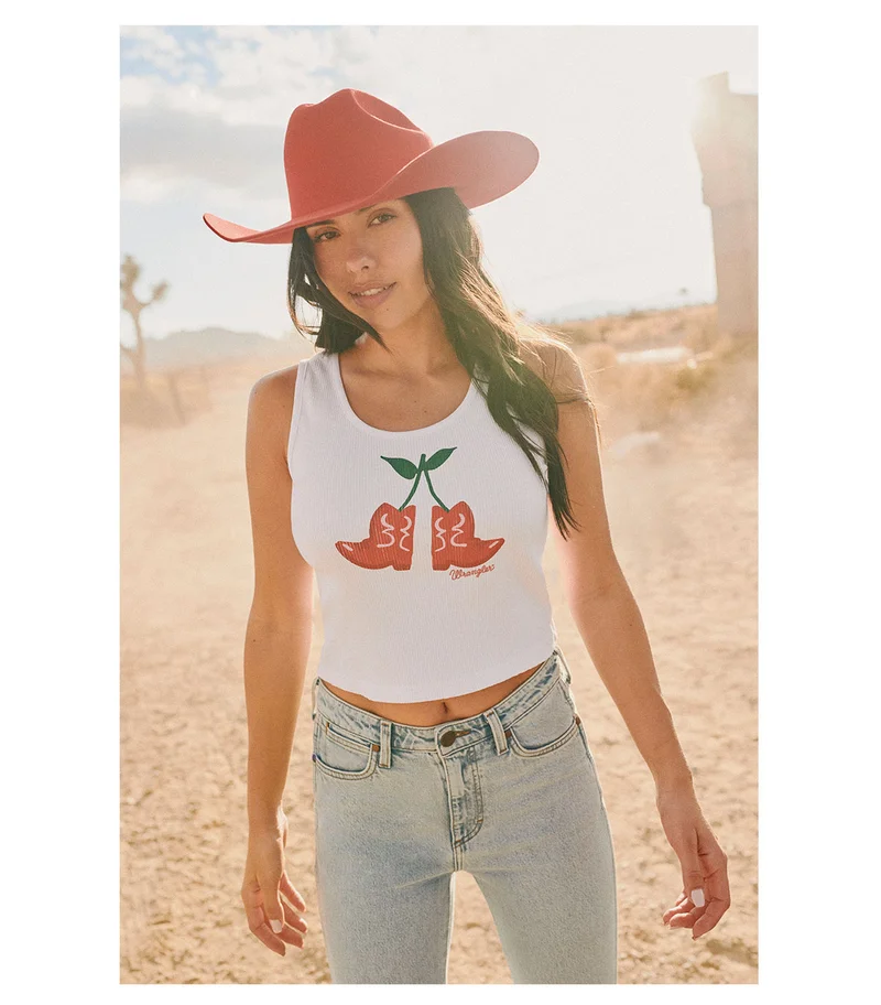 Cherry Boots Graphic Ribbed Tanks