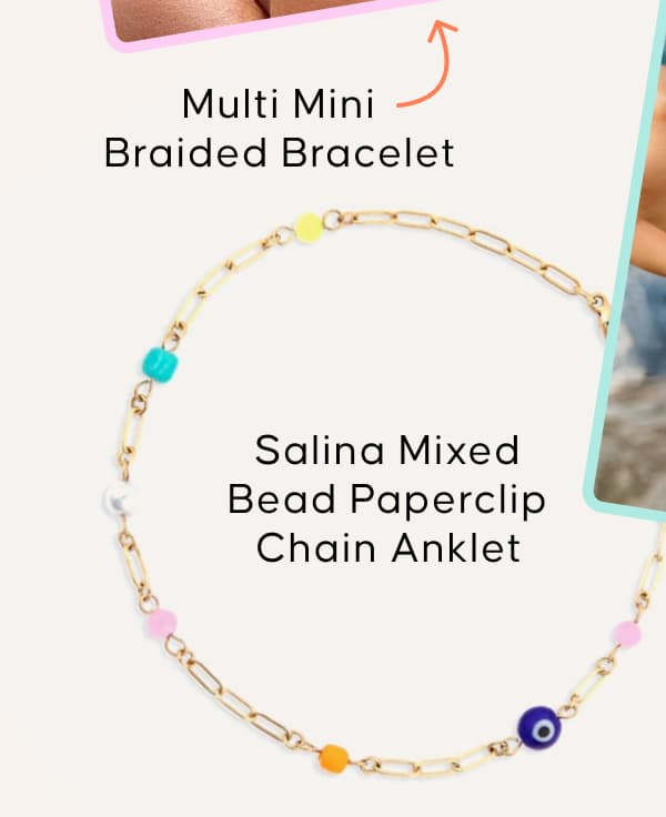 Salina Mixed Bead Paperclip Chain Anklet