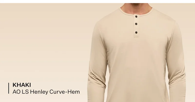 Khaki AO LS Henley Curve-Hem