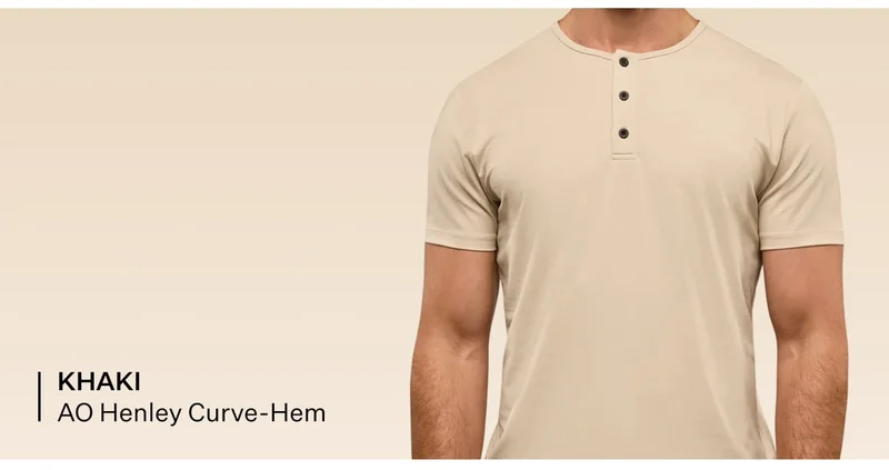 Khaki AO LS Henley Curve-Hem