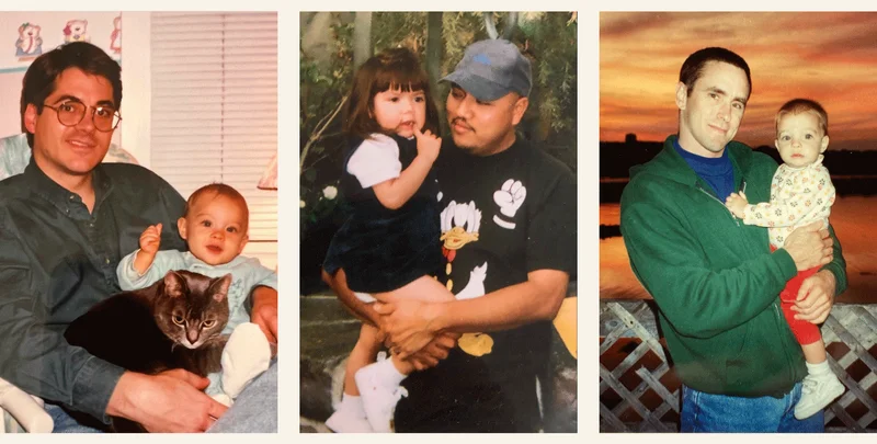 smiling dad holding daughter in lap with their grumpy cat. proud dad holding his young daughter at the zoo. proud dad holding son at sunset.