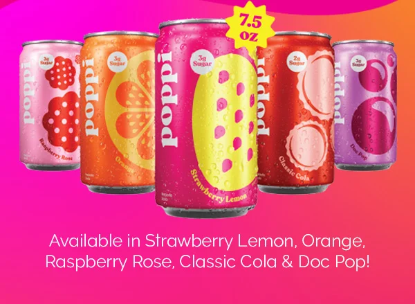Available in Strawberry Lemon, Orange, Raspberry Rose, Classic Cola & Doc Pop!