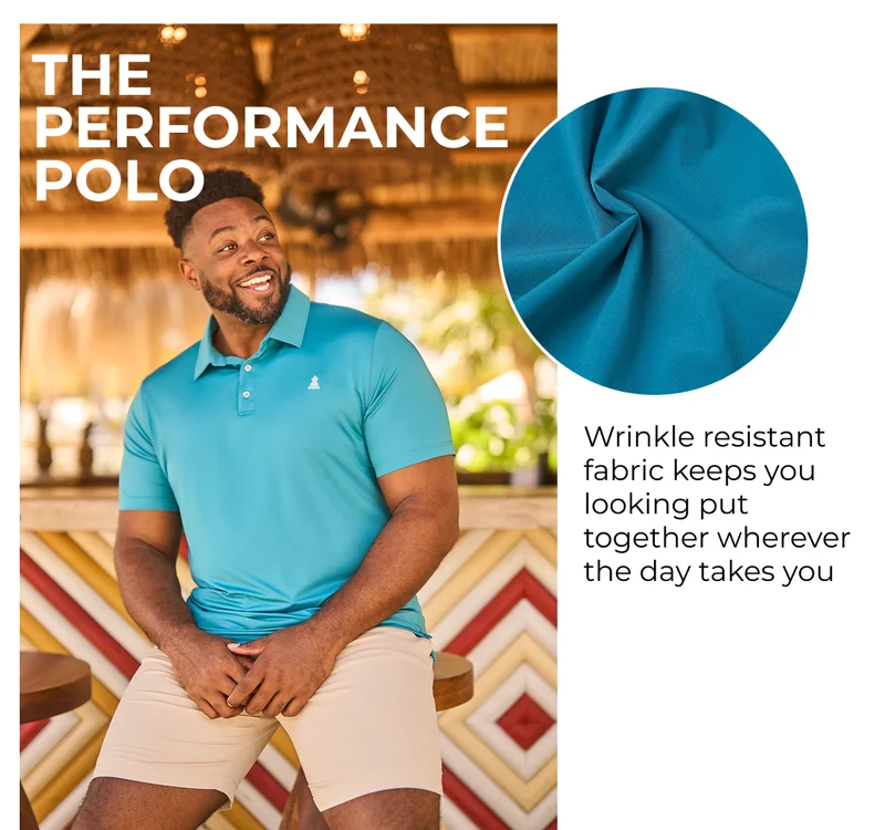 THE PERFORMANCE POLO: Wrinkle resistant fabric keeps you looking put together wherever the day takes you